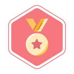Icon for Top Tracker Challenge, gold medal with red star on front, on red hexagon
