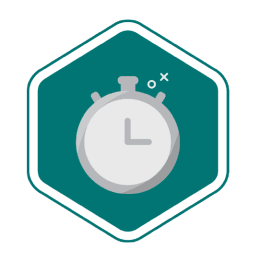 Icon for Level Up Challenge, silver stopwatch on green hexagon