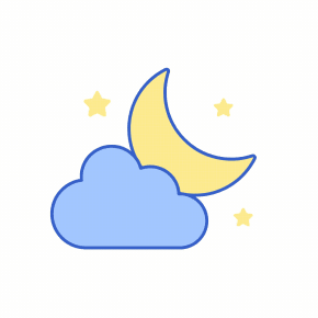 Animated graphic illustration of cloud and rising moon with stars