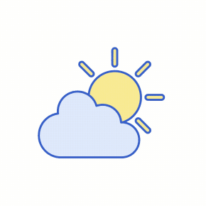 Animated graphic illustration of cloud and sun with rotating sunrays