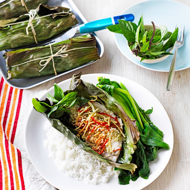Photo of Thai scented snapper wrapped in banana leaves by WW