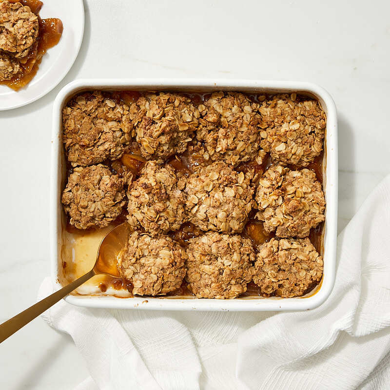 Quinoa-oat peach cobbler by Millie Peartree