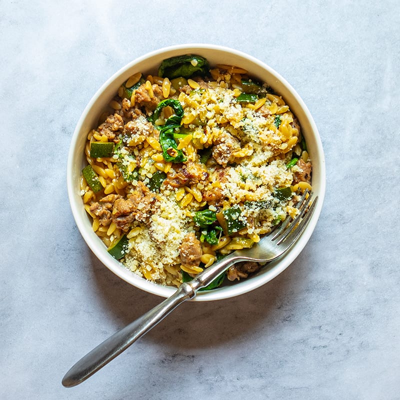 Photo of Five-Ingredient Orzo with Sausage, Zucchini & Baby Kale by WW
