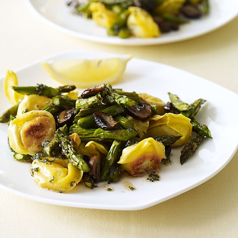 Photo of Crispy Tortellini with Asparagus and Mushrooms in Brown Butter-Sage Sauce by WW