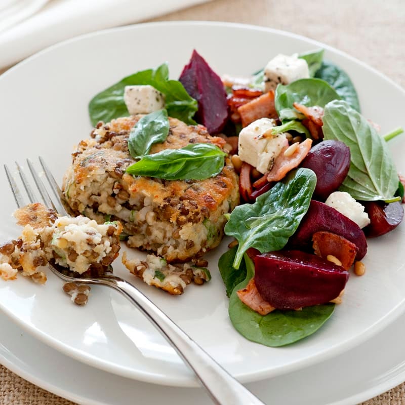 Photo of Lentil patties with beetroot and spinach salad by WW