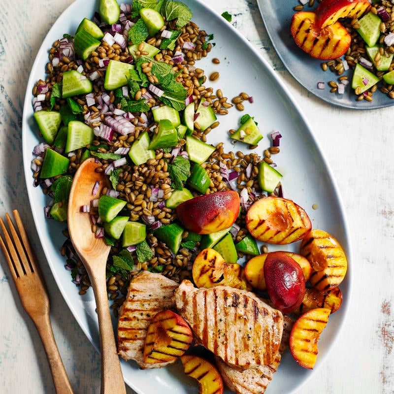 Photo of Grilled pork chops & nectarines with freekeh salad by WW