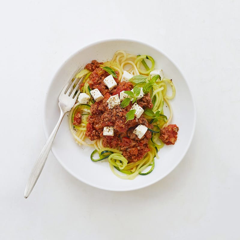 Photo of Zoodles and Pasta with Meat Sauce and Fresh Mozzarella by WW