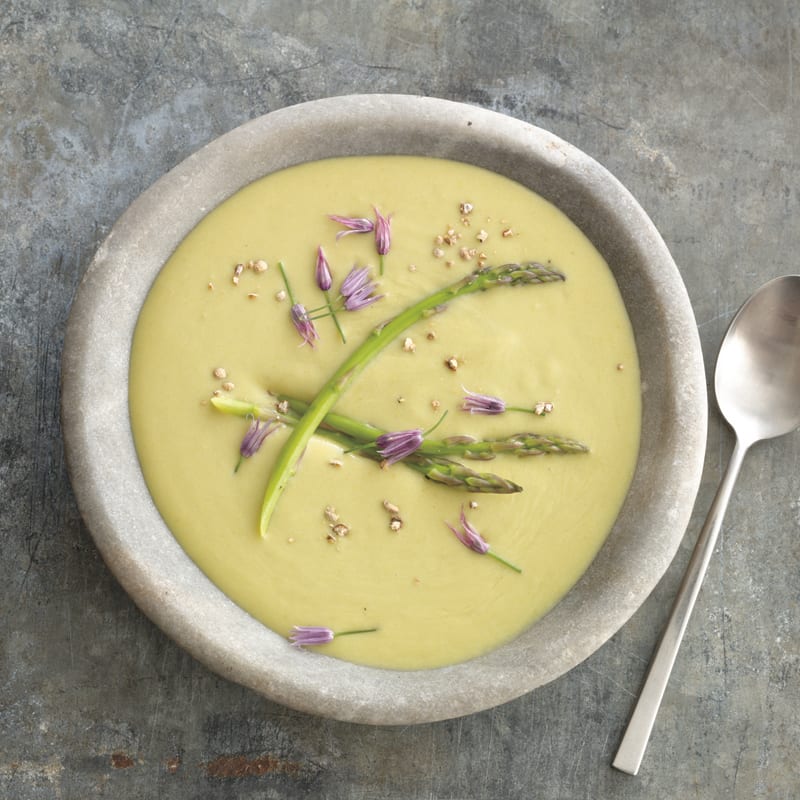 Photo of Asparagus Vichyssoise with chive flowers by WW