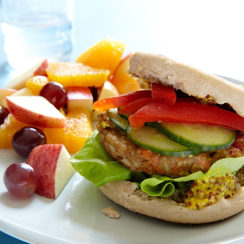 Photo of Veggie Burger and Fruit Salad by WW