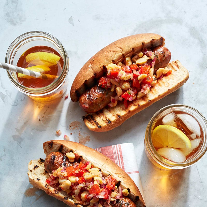 Photo of Grilled Chicken Sausage Sandwiches with Spanish Chickpea Salsa by WW