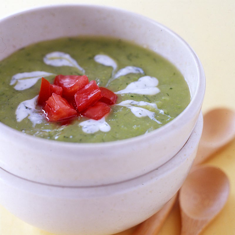 Photo of Green pea soup with yogurt-dill cream by WW
