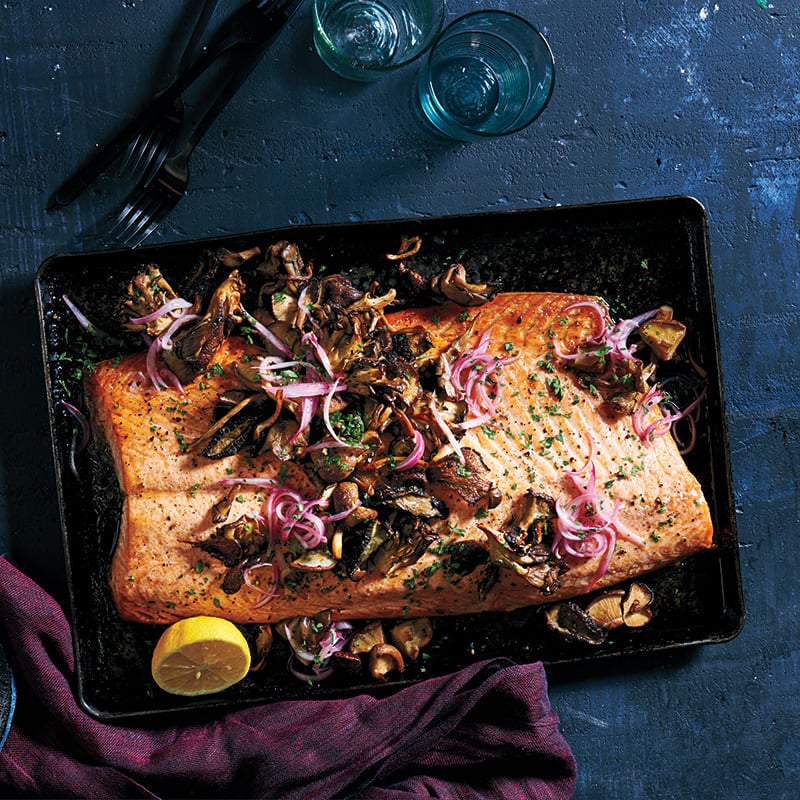 Photo of Roasted salmon and mushrooms with quick-pickled shallots by WW
