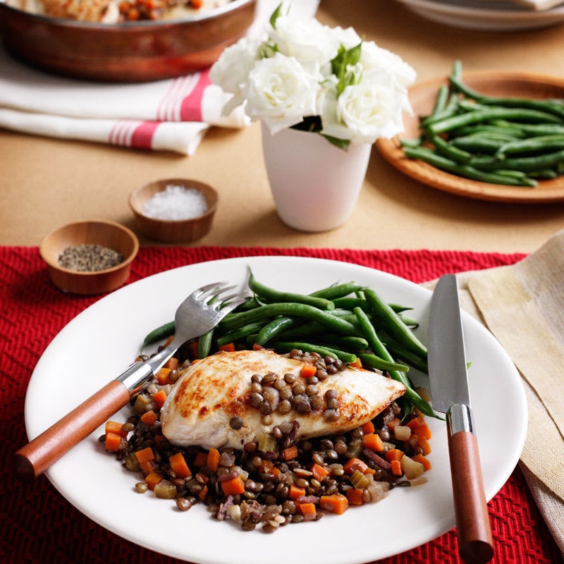 Photo of Pan-fried chicken with braised French-style lentils by WW