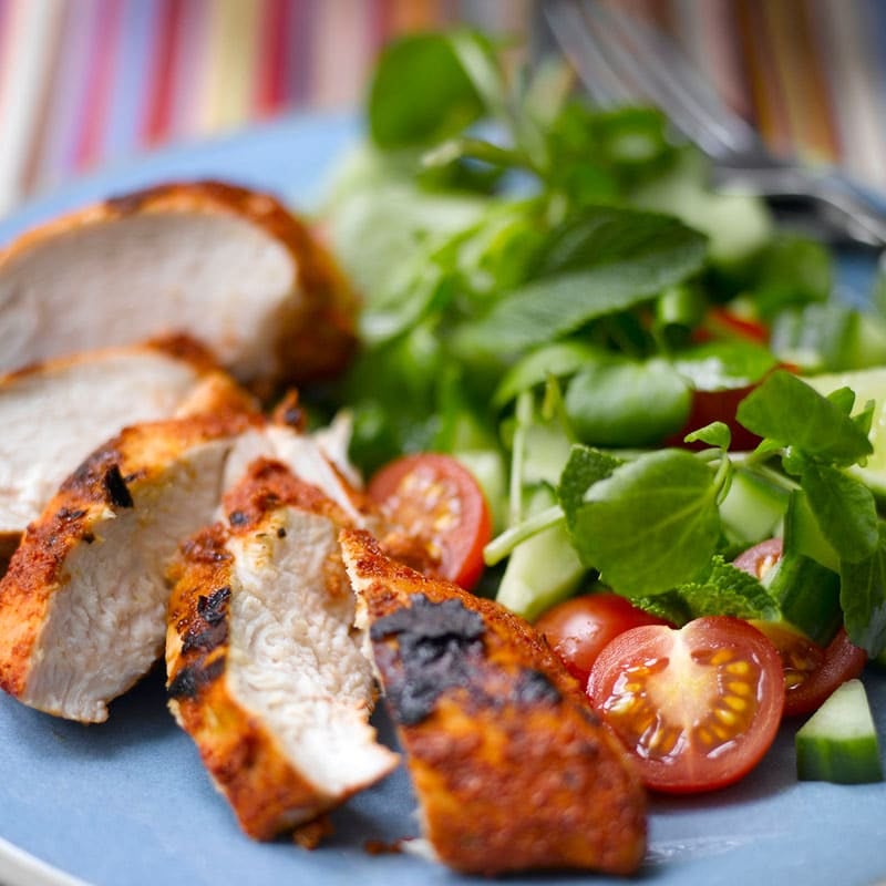 Photo of Chicken Tandoori with mint, cucumber and coriander salad by WW