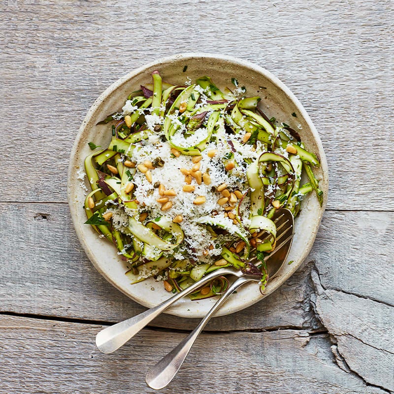Photo of Shaved Asparagus Salad with Ricotta Salata & Toasted Pine Nuts by WW