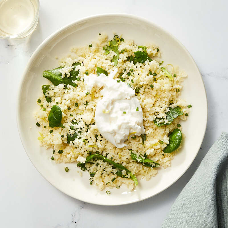 Photo of Lemony spinach couscous with creamy Burrata by Millie Peartree by WW