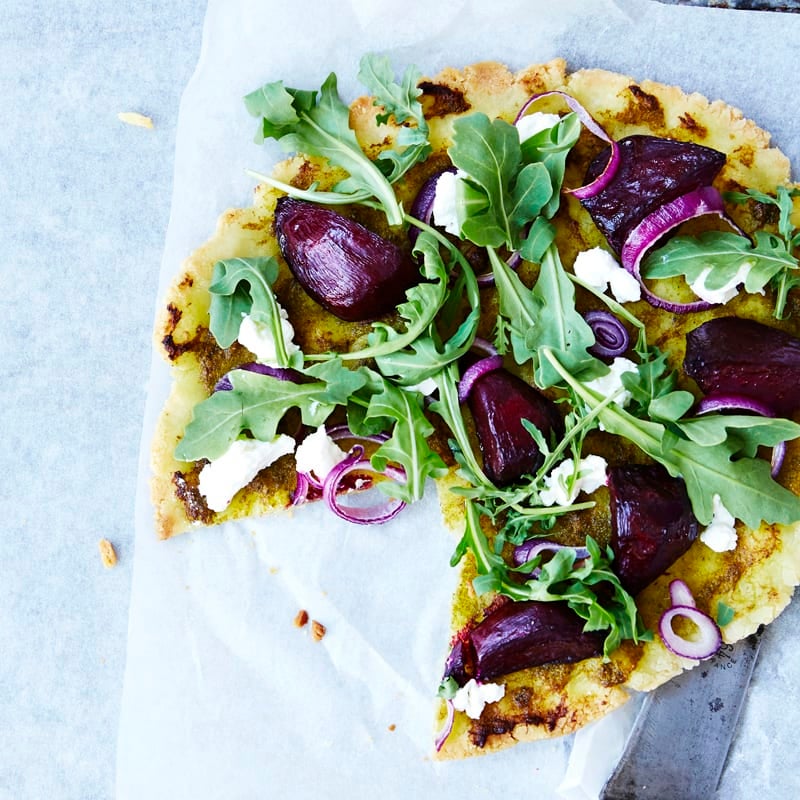 Photo of Roasted beetroot, cottage cheese and pesto gluten-free pizza by WW
