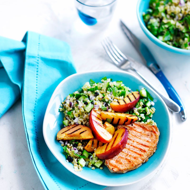 Photo of Barbecued pork with nectarine and freekeh salad by WW