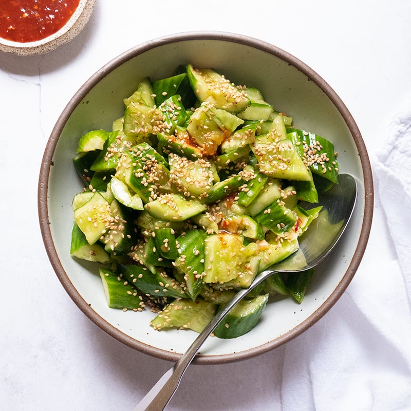 Photo of Spicy Sesame Smashed Cucumber Salad by WW