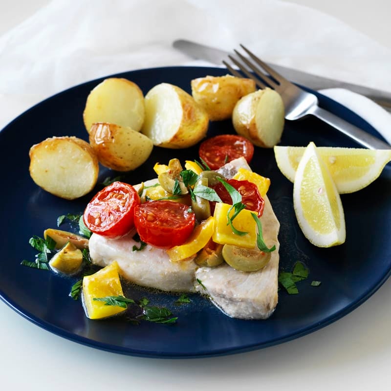 Photo of Baked fish with cherry tomatoes, olives and capsicum by WW