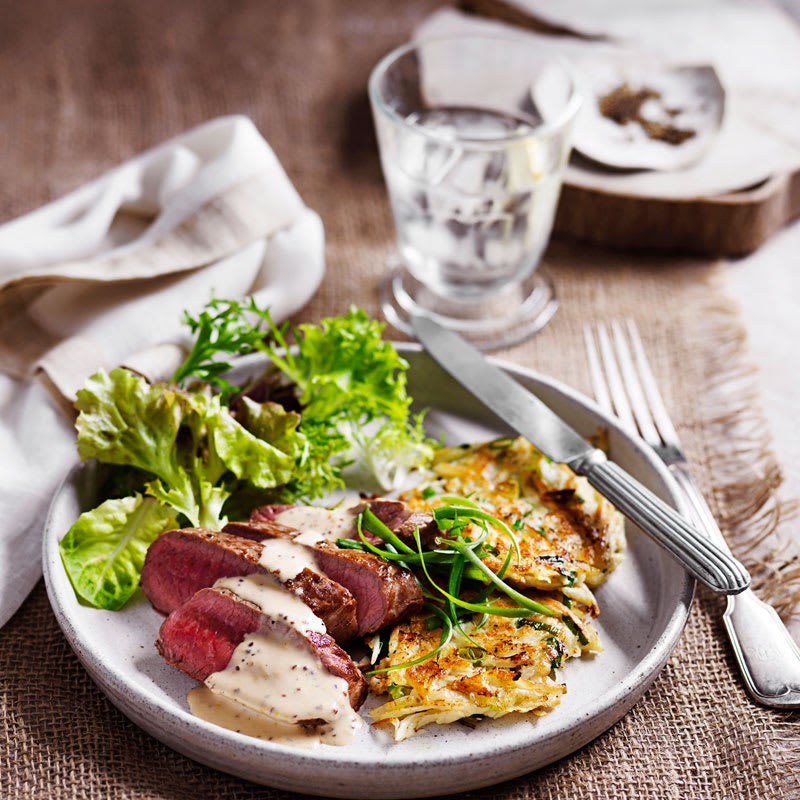 Photo of Lamb with parsnip fritters and mustard cream sauce by WW