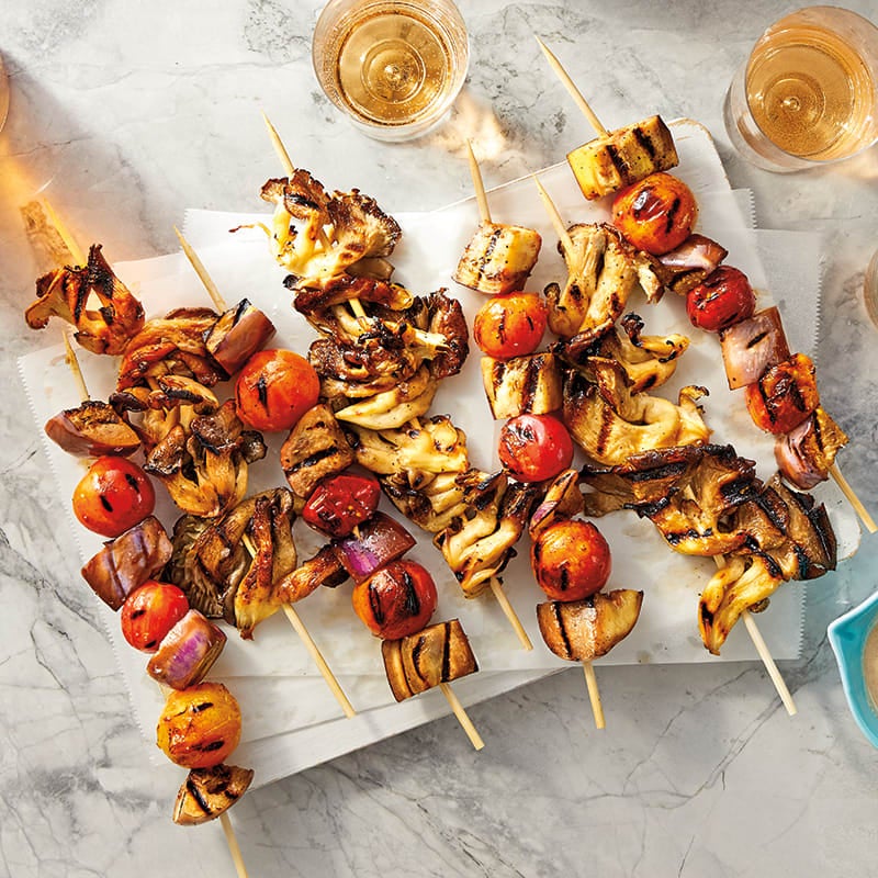 Photo of Grilled Oyster Mushroom & Veggie Skewers with Lemon-Tahini Drizzle by WW