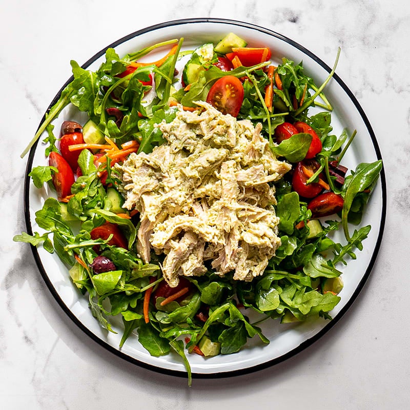 Photo of Pesto chicken salad over arugula-veggie salad by WW
