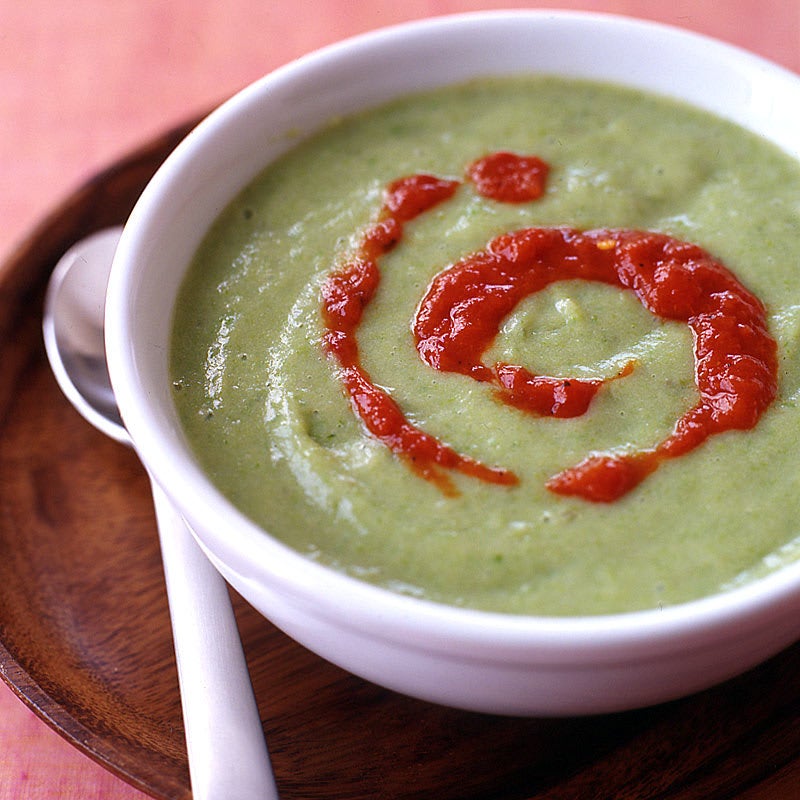 Photo of Creamy asparagus soup with roasted pepper puree by WW