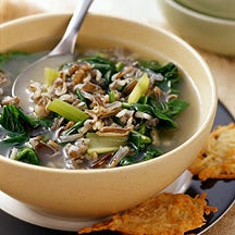 Photo of Wilted Greens and Wild Rice Soup with Romano Crisps by WW