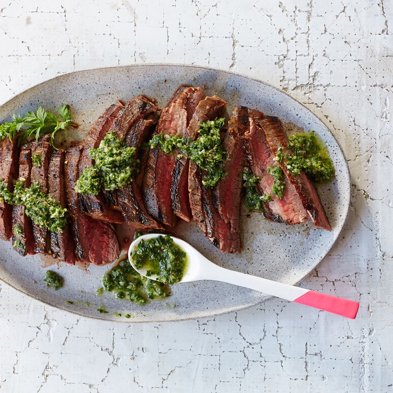 Photo of Grilled Flank Steak with Carrot Top Salsa Verde by WW