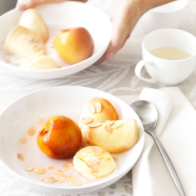 Photo of Poached peaches with almond tuiles by WW