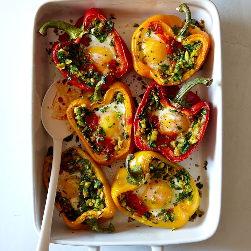 Photo of Baked bell peppers with chickpea mash, eggs, and harissa by WW