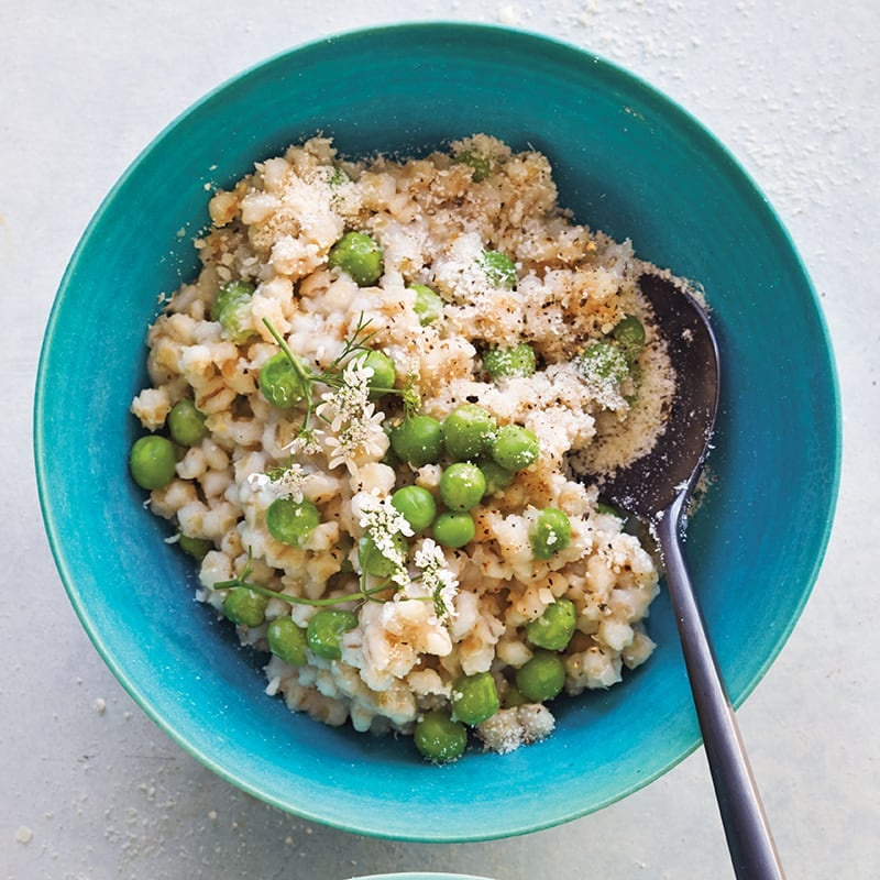 Risotto-style barley and peas