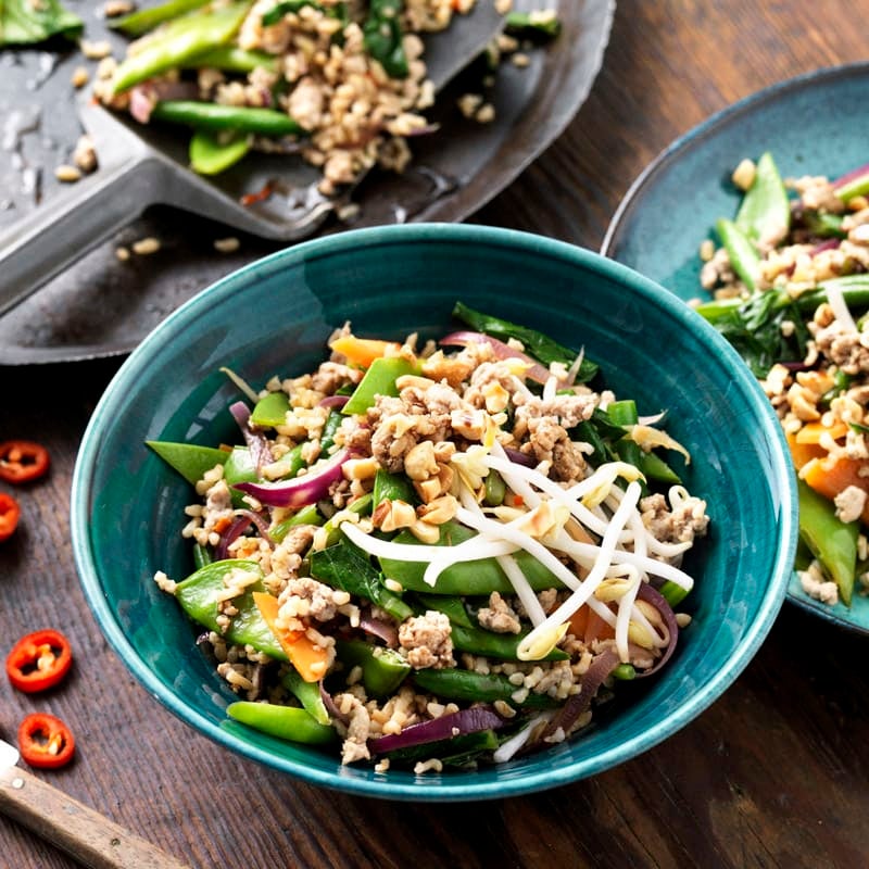 Photo of Thai fried rice with pork, gai lan and peanuts by WW