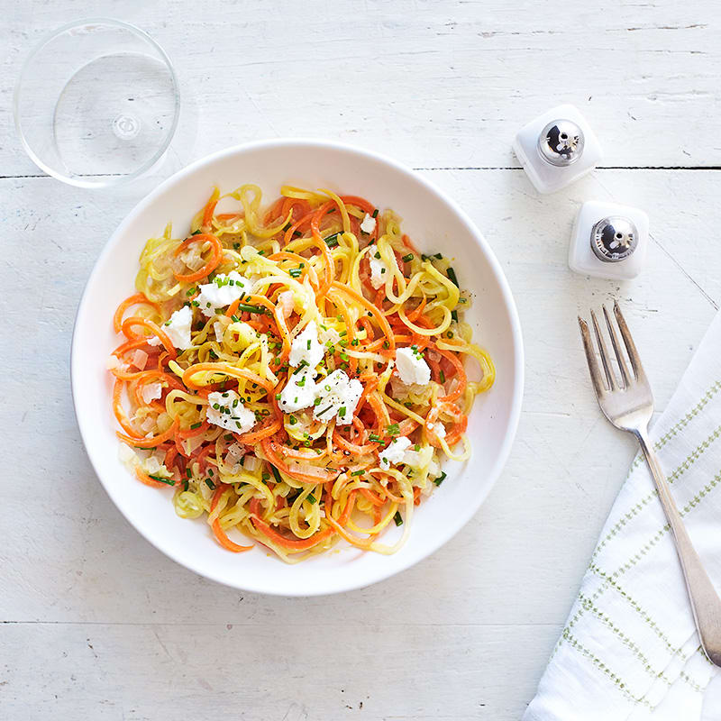 Photo of Veggie “pasta” with lemon, chives, and goat cheese by WW