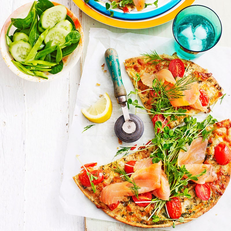 Photo of Smoked salmon, lemon and snow pea sprout pizzas by WW