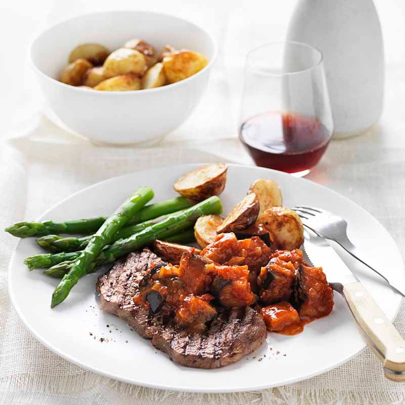 Photo of Steak with eggplant relish and roast potatoes by WW