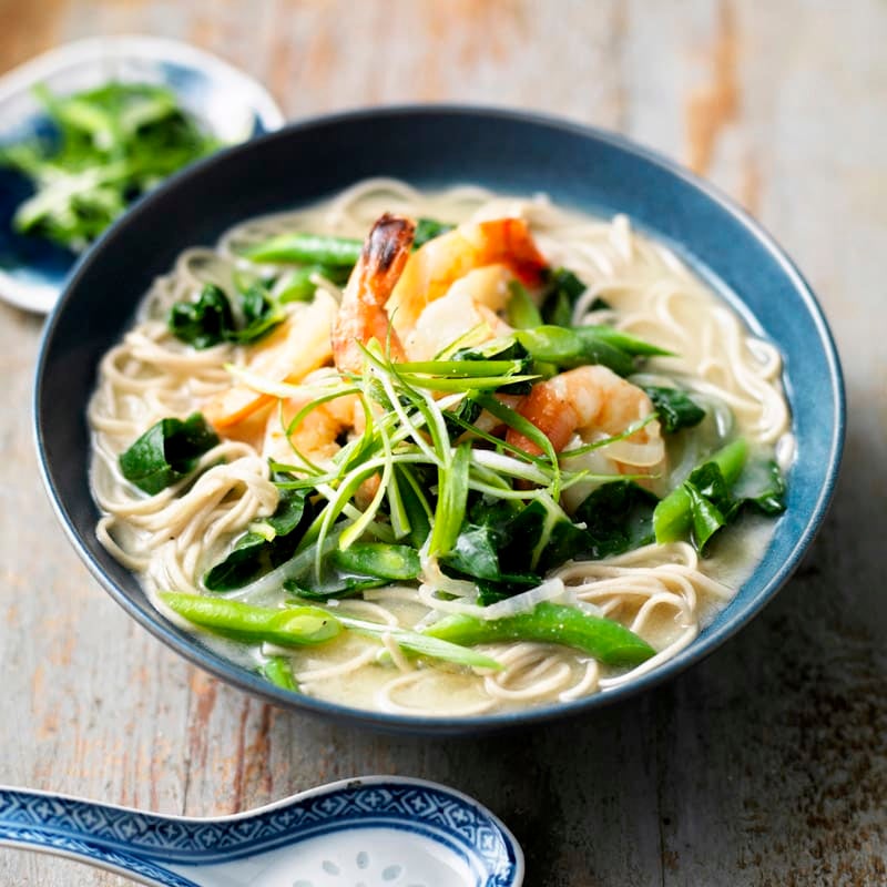 Photo of Miso, soba noodle, prawn and silverbeet soup by WW