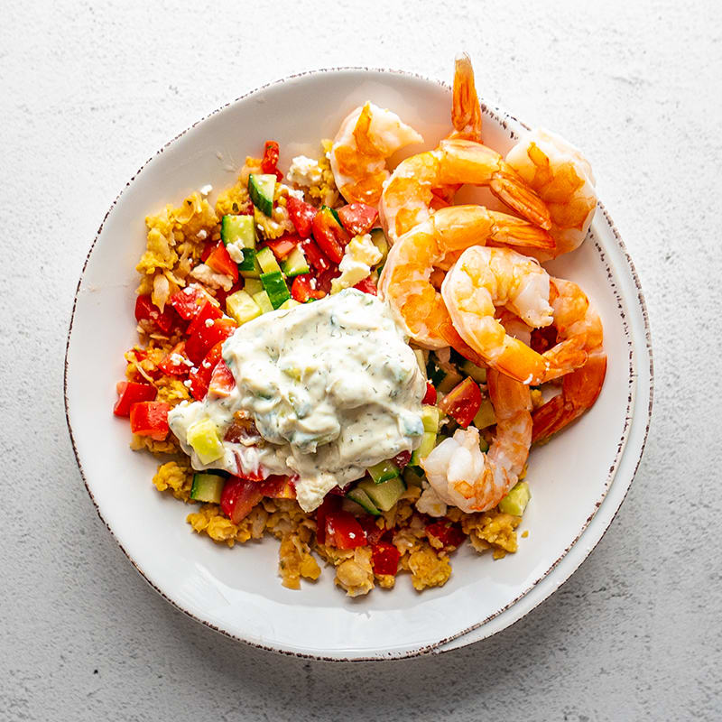Photo of Greek shrimp & mashed chickpea bowl by WW