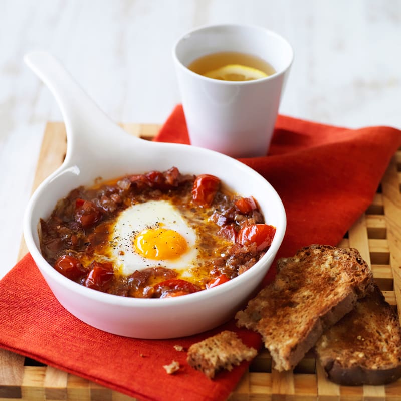 Photo of Baked egg with spicy tomato, bacon & onion by WW