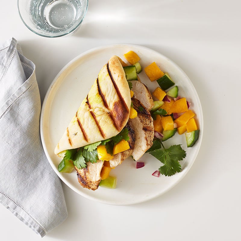 Photo of Curry Grilled Chicken Naan Sandwich with Mango Salsa by WW
