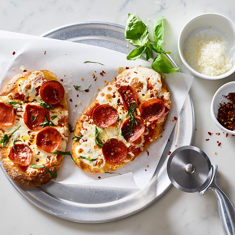 Photo of Turkey Pepperoni Pizzas with Two-Ingredient Dough by WW