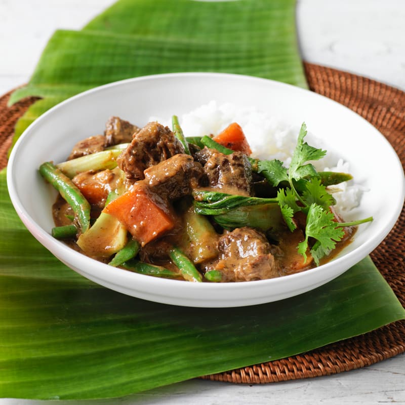 Photo of Massaman beef curry with rice and steamed vegetables by WW