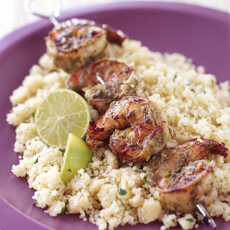 Photo of Chile-spiced shrimp kabobs with couscous by WW