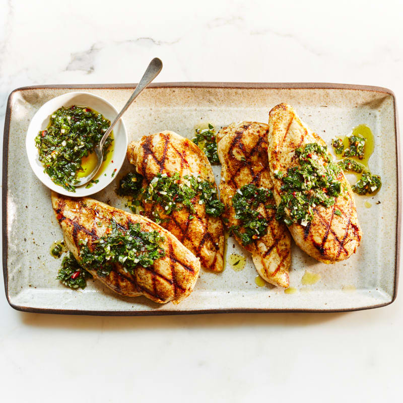 Grilled chicken with mint chimichurri