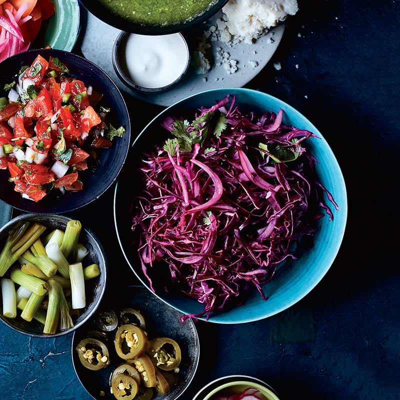 Red cabbage slaw with lime and onions