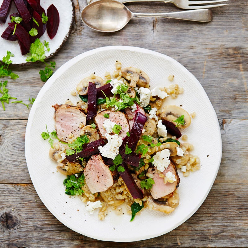 Photo of Barley risotto with balsamic pork and beetroot by WW
