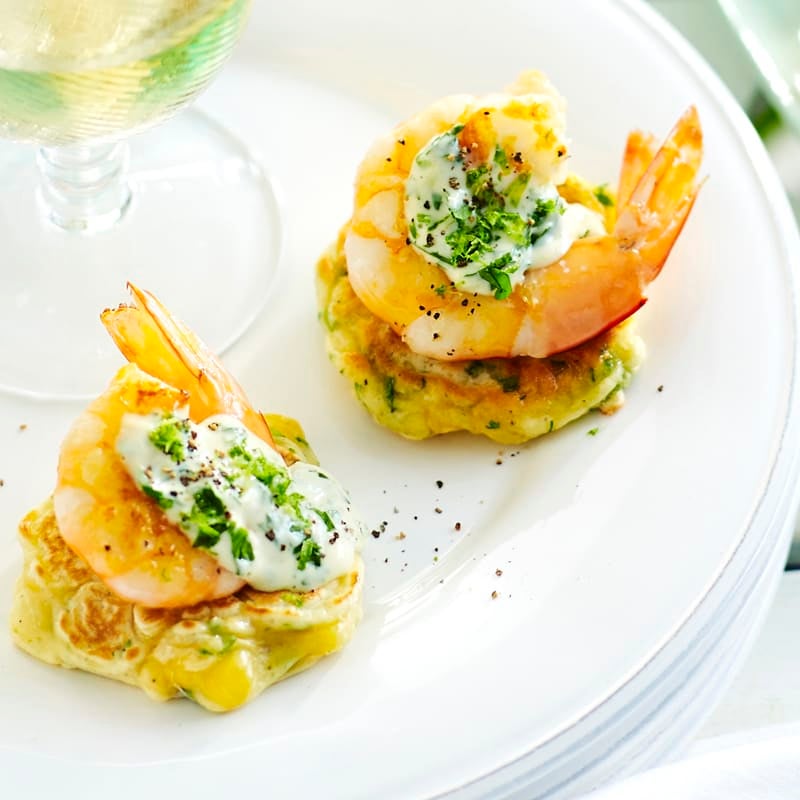 Photo of Corn cakes with grilled prawns and lime mayo by WW