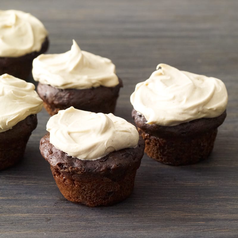 Photo of Mini Chocolate-Banana Cupcakes with Peanut Butter Frosting by WW