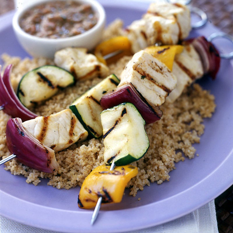 Photo of Swordfish and Vegetable Kebabs with Fresh Tomato-Herb Sauce by WW